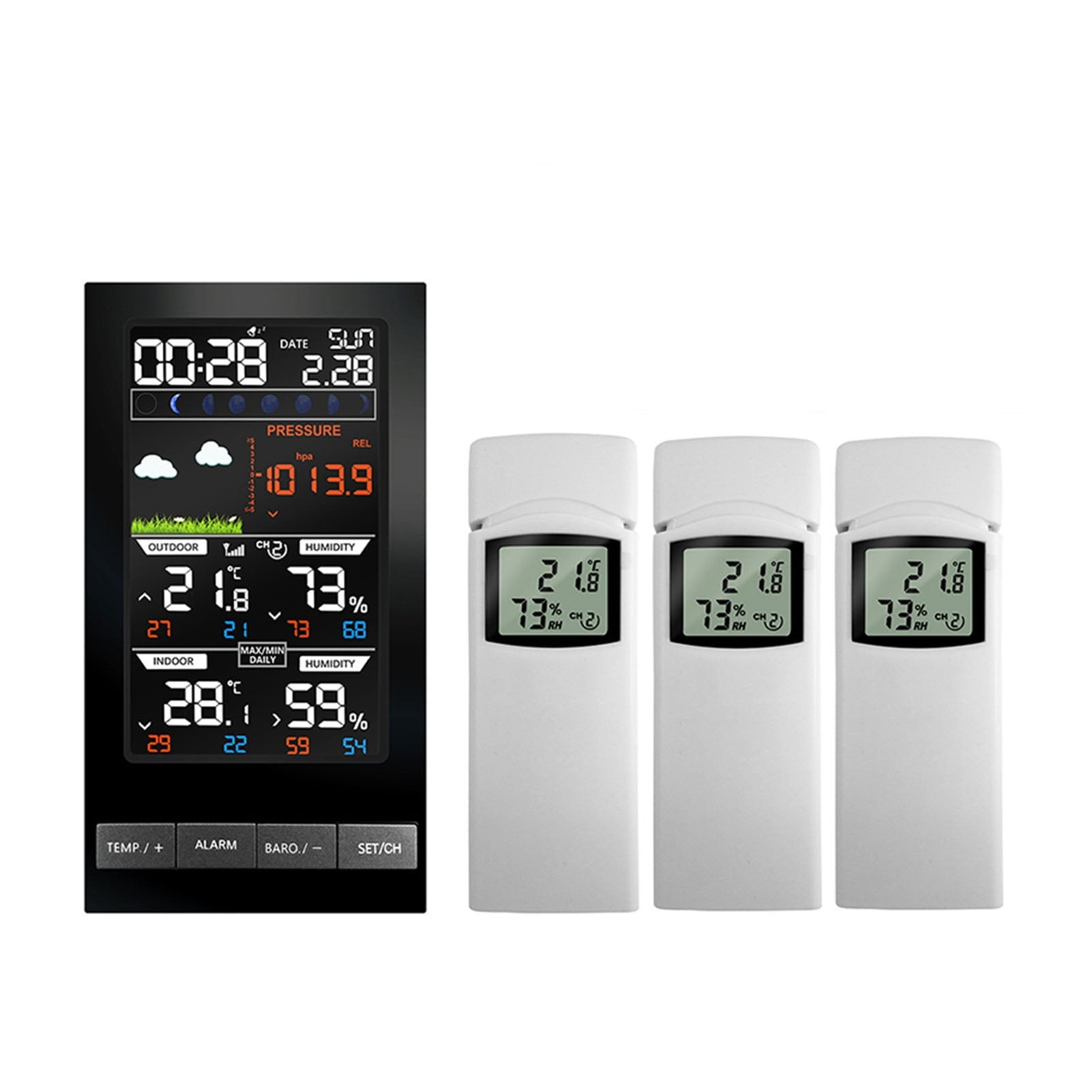 Digital Alarm Wall Clock Weather Station with 3 Outdoor Sensors Indoor Outdoor Temperature Humidity Pressure Wind Weather Forecast ,Easy to Operate