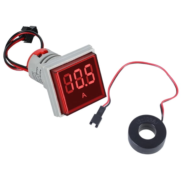 Digital Ammeter 0-100A Current Meter Detector 22mm Square Head LED Backlit Screen Current Tester Gauge