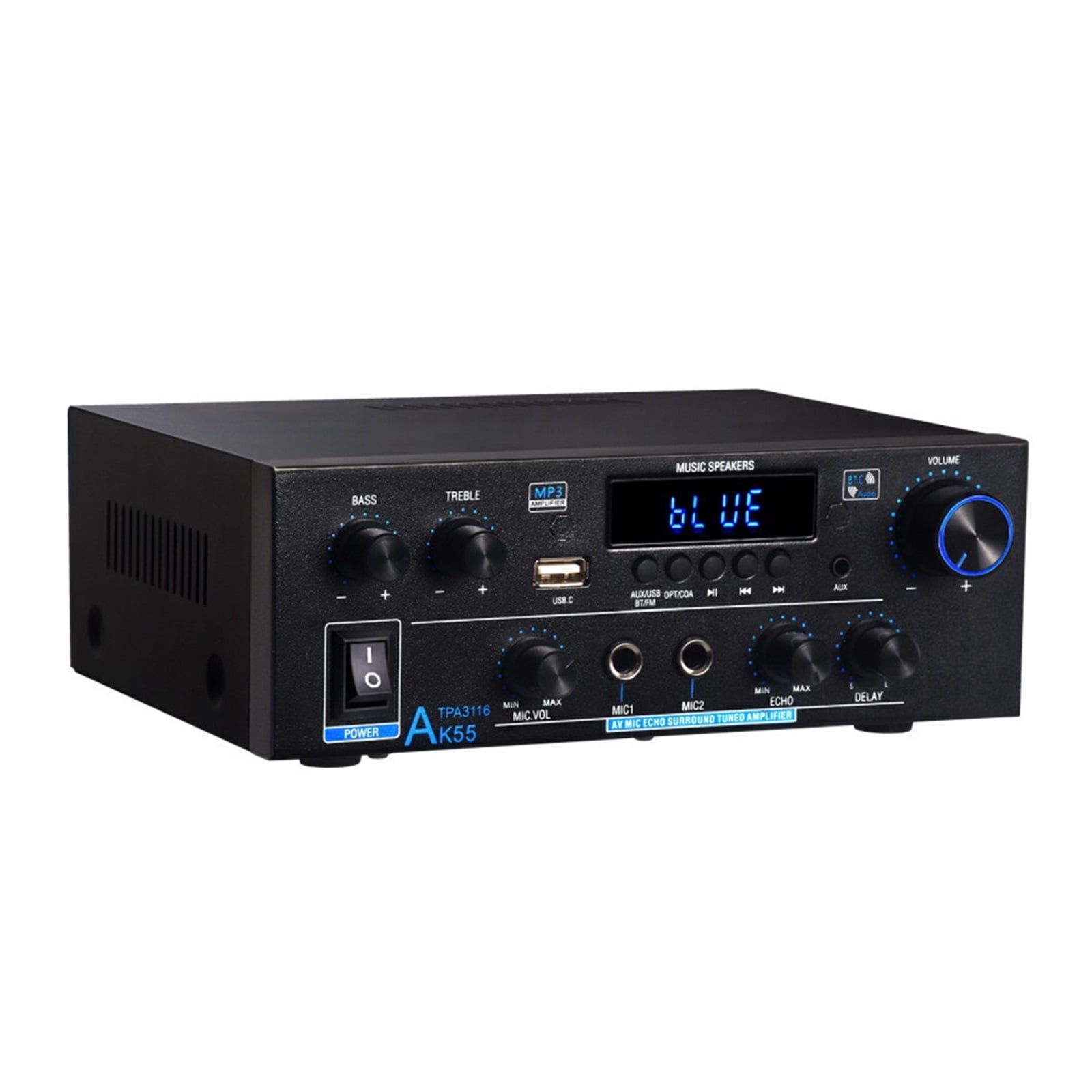 Digital Amplifier AK55 Bass Power Bluetooth Home Amplifier Hifi FM Auto Music Subwoofer Speakers ,Bass & Treble Control