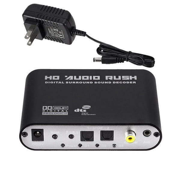 Digital to Analog 5.1 Audio Decoder Amplifier SPDIF Coaxial to RCAAC3 Optical Digital Amplifier Analog Converter US Plug,1 * Decoder 1 * Power Adapter,Black