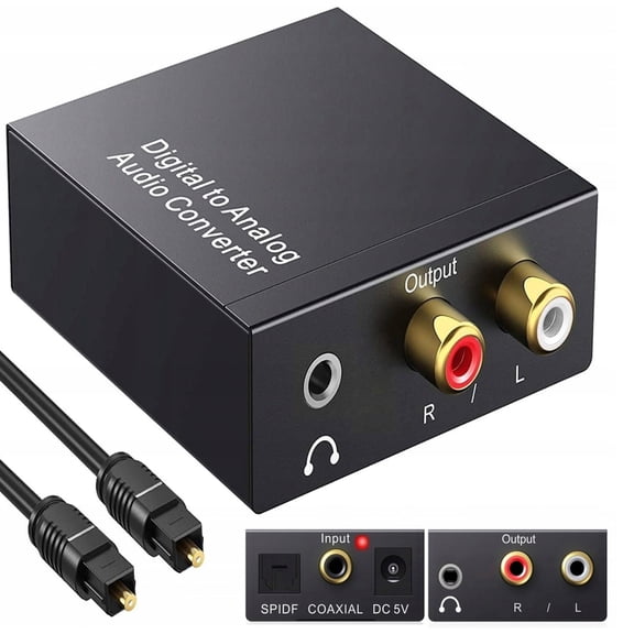 Digital to Analog Audio Converter 192kHz DAC, Optical Toslink & Coaxial SPDIF to RCA L/R & 3.5mm Jack Adapter, PCM/LPCM Stereo Converter for TV, Blu-ray Player, Xbox, PS4