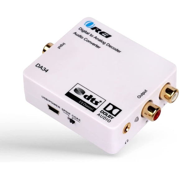 Digital to Analog Audio Decoder by , Convert & Decode Dolby Digital Audio SPDIF/Coaxial 5.1-Channel Input to RCA L/R/3.5mm Headphone Output Converter (DA34)
