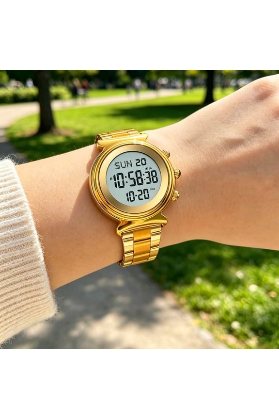 Digital Analog Watch with Alarm, Waterproof Chronograph Calendar Wristwatch Stainless Strap Multifunction Timepiece, for Daily Wear Office Professionals Travelers Men and Women