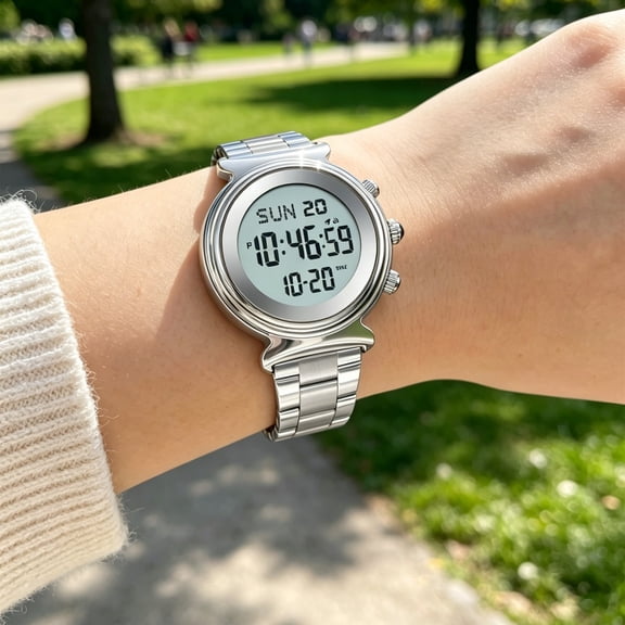 Digital Analog Watch with Alarm, Waterproof Chronograph Calendar Wristwatch Stainless Strap Multifunction Timepiece, for Daily Wear Office Professionals Travelers Men and Women