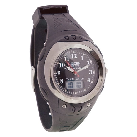 Digital Analog Water-Resistant Talking Watch- Black