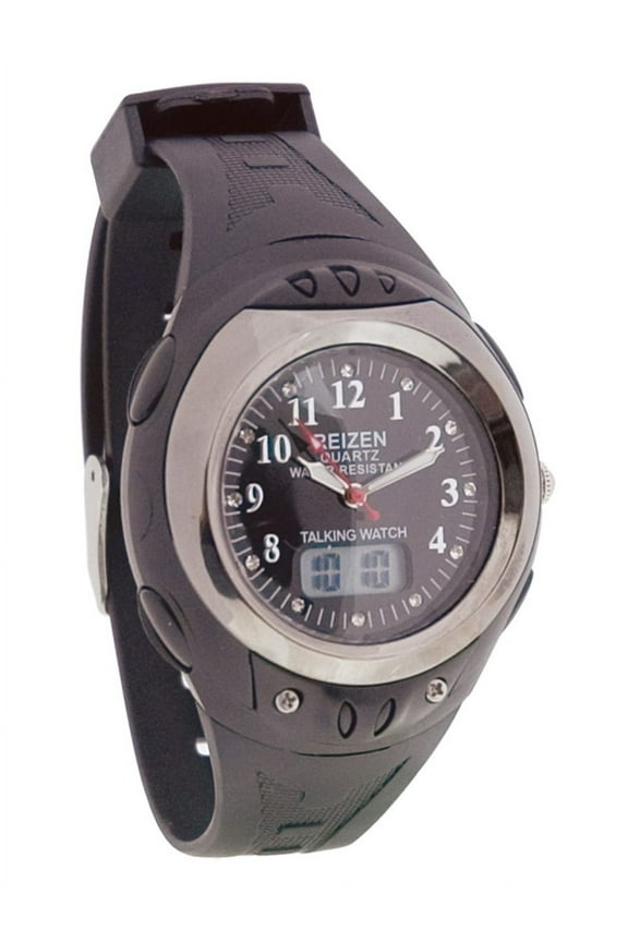 Digital Analog Water-Resistant Talking Watch- Black