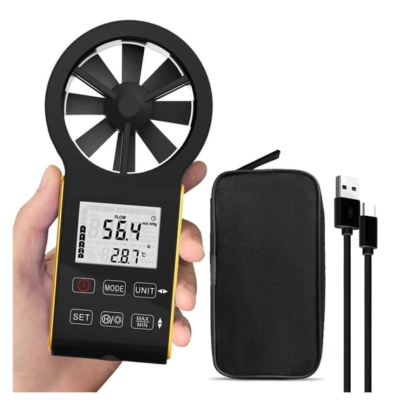 Digital Anemometer, CFM Rechargeable Waterproof Anemometer Measures Wind Speed(0.3~30m/s),Air Volume ,Comprehensive Data Display