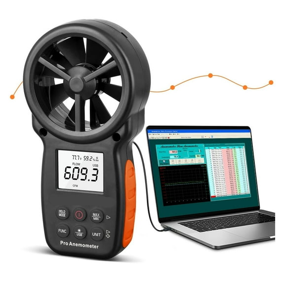 Digital Anemometer Handheld CFM Meter with USB Connection, Dew Point, Air Mass Meter