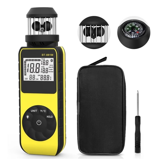 Digital Anemometer,Measuring Wind Speed, Temperature, Single Compass Anemometer Outdoor Anemometer