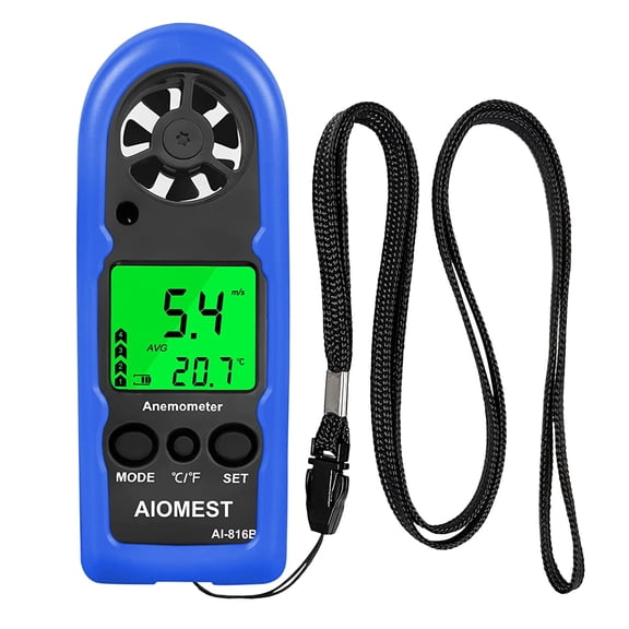 Digital Anemometer, Mini Wind Speed Meter Air Flow Gauge Measuring Wind Velocity Temperature, Handheld Velometer AI-816B with Max/AVG/Current Wind Chill for HVAC Shooting Sailing