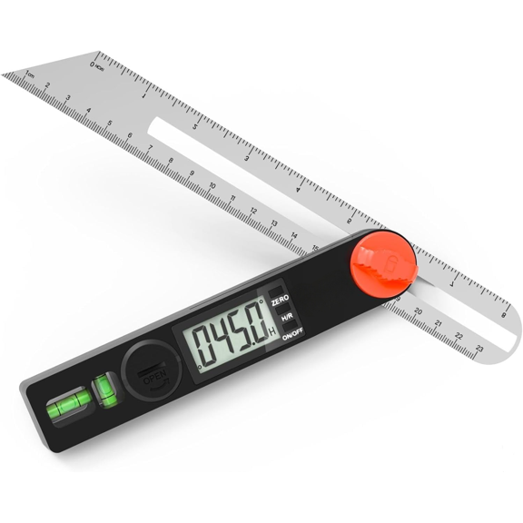 Digital Angle Finder, 8 inch 230mm T-Bevel Protractor Ruler, Horizontal Vertical Bubble levels with Large LED Screen, 0-338 Degree Angle Measuring Tool, Suitable for Carpenters, Woodworkers