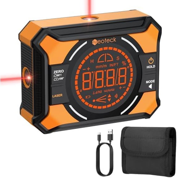Digital Angle Finder with Dual Laser (Class 2 Laser, 1mW Power Output) 4x90/2x180Angle Gauge with LED Display and Data Hold USB Charging Level Box with Bottom and Back Strong Magnetic