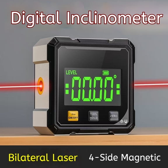 Digital Angle Finder with Electronic Laser - 4-side Strong Magnetic Angle Gauge, Cube Inclinometer with Backlight, Table Saw Miter Protractor, Woodworking Measuring Tool, Level Box for Hanging