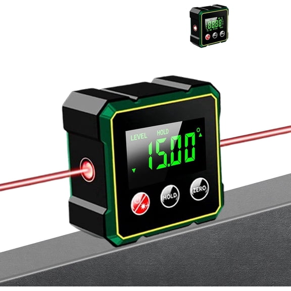 KLCW Digital Angle Finder Laser Level Inclinometer 4-Side Strong Magnetic Protractor Measuring Tool for Woodworking 1 Pack 3.5 x 3.5 x 2 Inch
