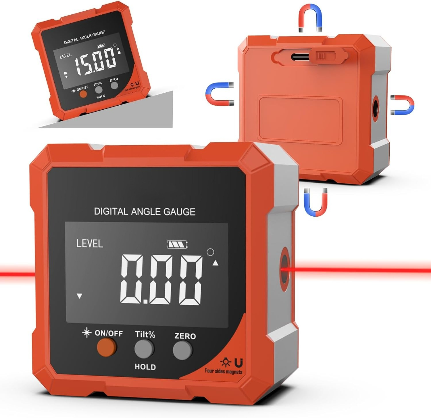Digital Angle Finder with Laser, 4-side Magnetic Digital Angle Gauge ...