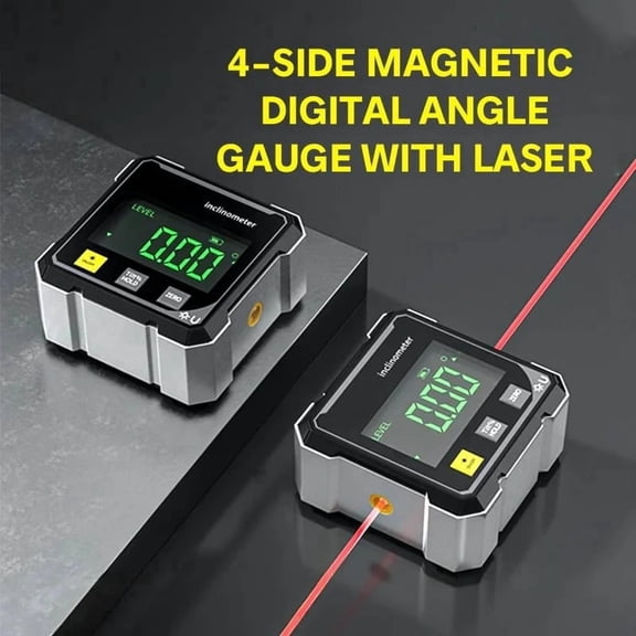 Digital Angle Finder Magnetic with Laser, Professional Digital Level Box Inclinometer with Bright LED Display, USB Rechargeable Miter Protractor Tool for Woodworking, Table Saw Alignment