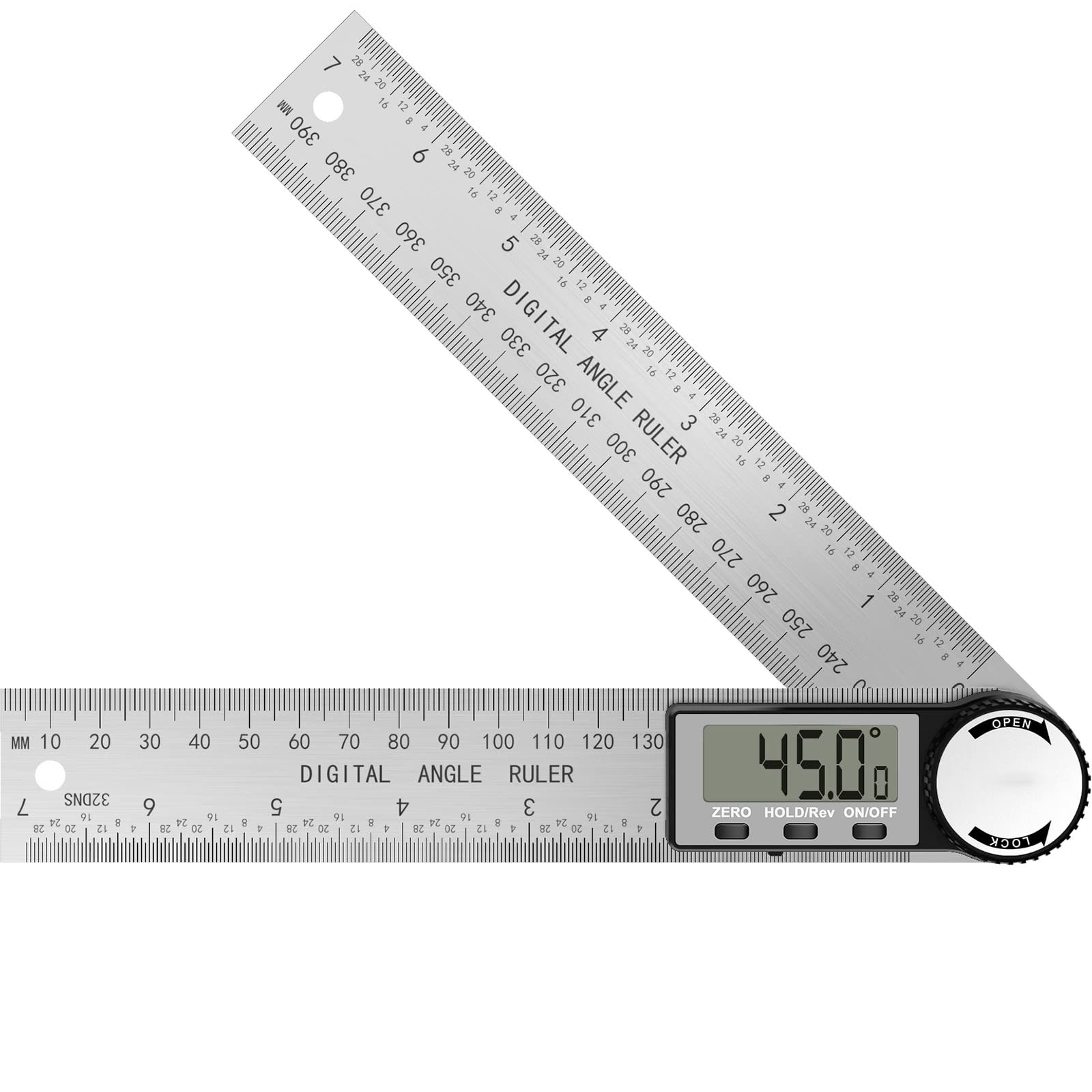 Digital Angle Finder Protractor, 2 In 1 Digital Protractor, Digital Protractor Stainless Steel Angle Measuring Tool with LCD Display, Button Measurement, Low Power Consumption with Automatic Shutdown