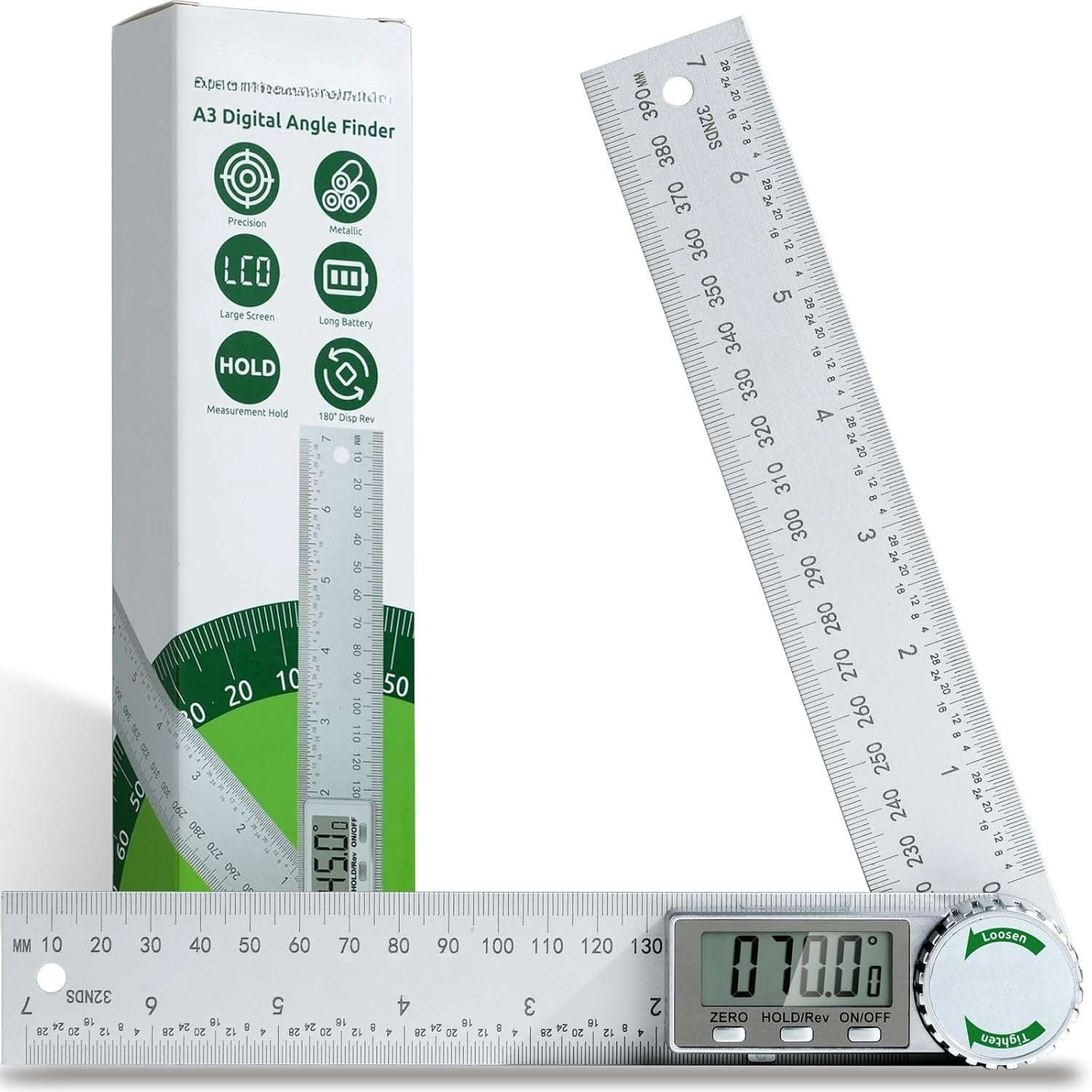 Digital Angle Finder Protractor, 7inch Professional Angle Measuring Tool for Woodworking, Construction and DIY Measurement, Aluminium (Includes 2 )