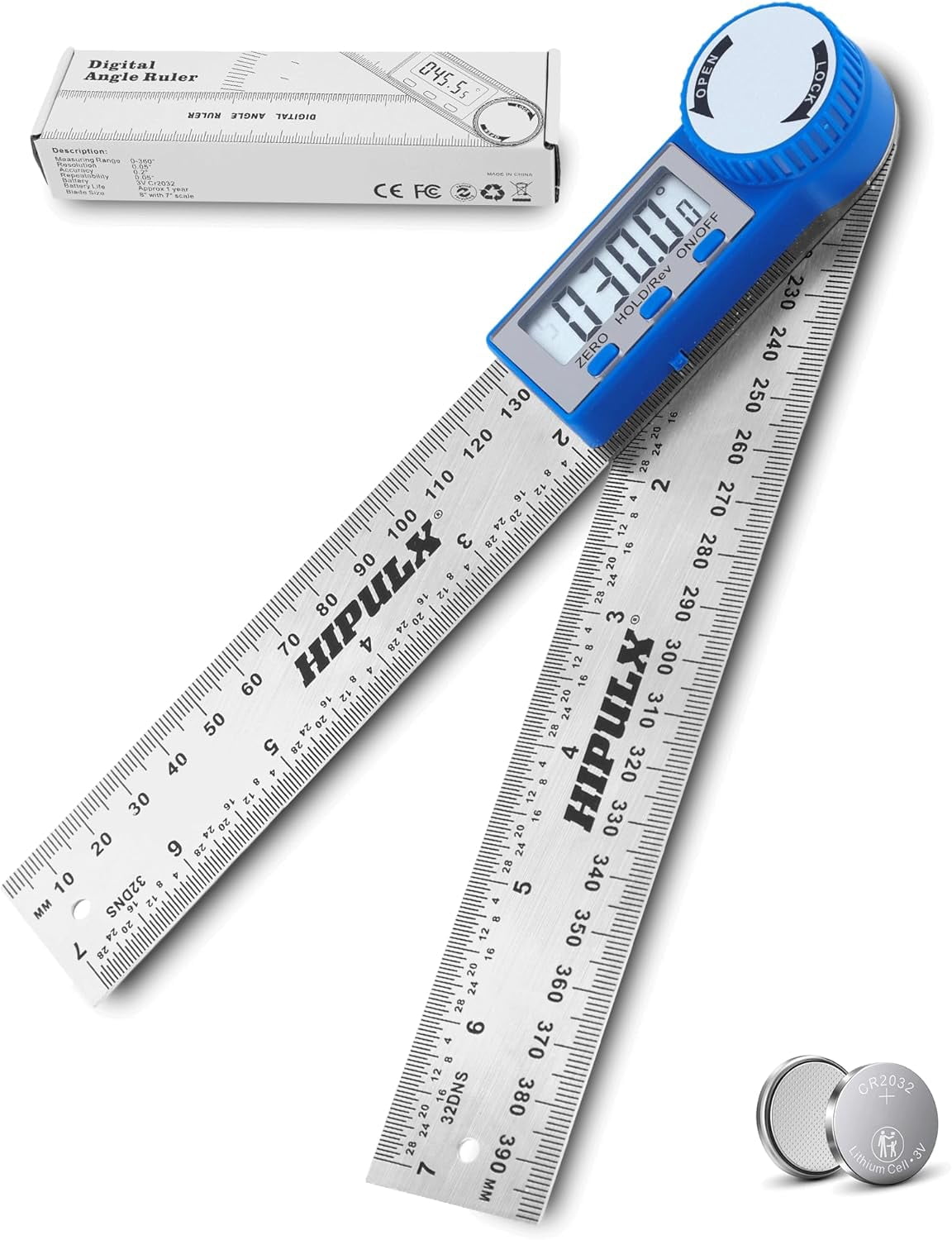 Digital Angle Finder Ruler, 7 Inch 2-in-1 Stainless Steel Angle Finder Tool, 360° Digital Protractor with LCD Display for Woodworking, Construction, Reverse Angle Measurement