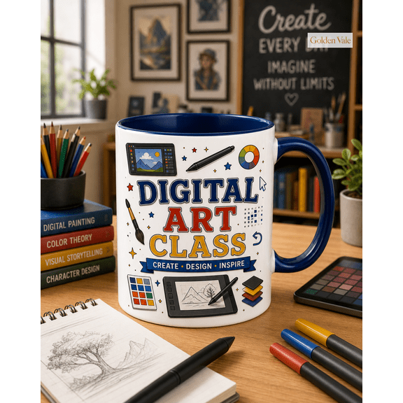 Digital Art Class Mug for Artists, Creative Student Gift, Design Teacher Cup
