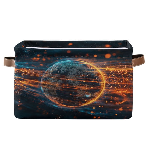 Digital Art Of The Earth Foldable Storage Basket,Canvas Fabric Foldable Storage Bins with Handles Open Home Storage Bins Boxes for Toy Book Shelf Closet Baskets