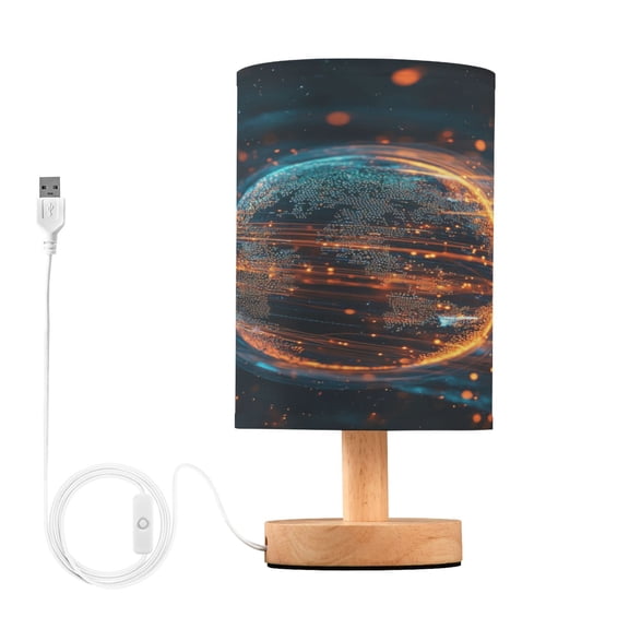 Digital Art Of The Earth Small Lamp Printed Gifts Table Lamp USB Bedside Desk Nightstand Lamp Wood Base for Bedroom Living Room Office Desk College Dorm