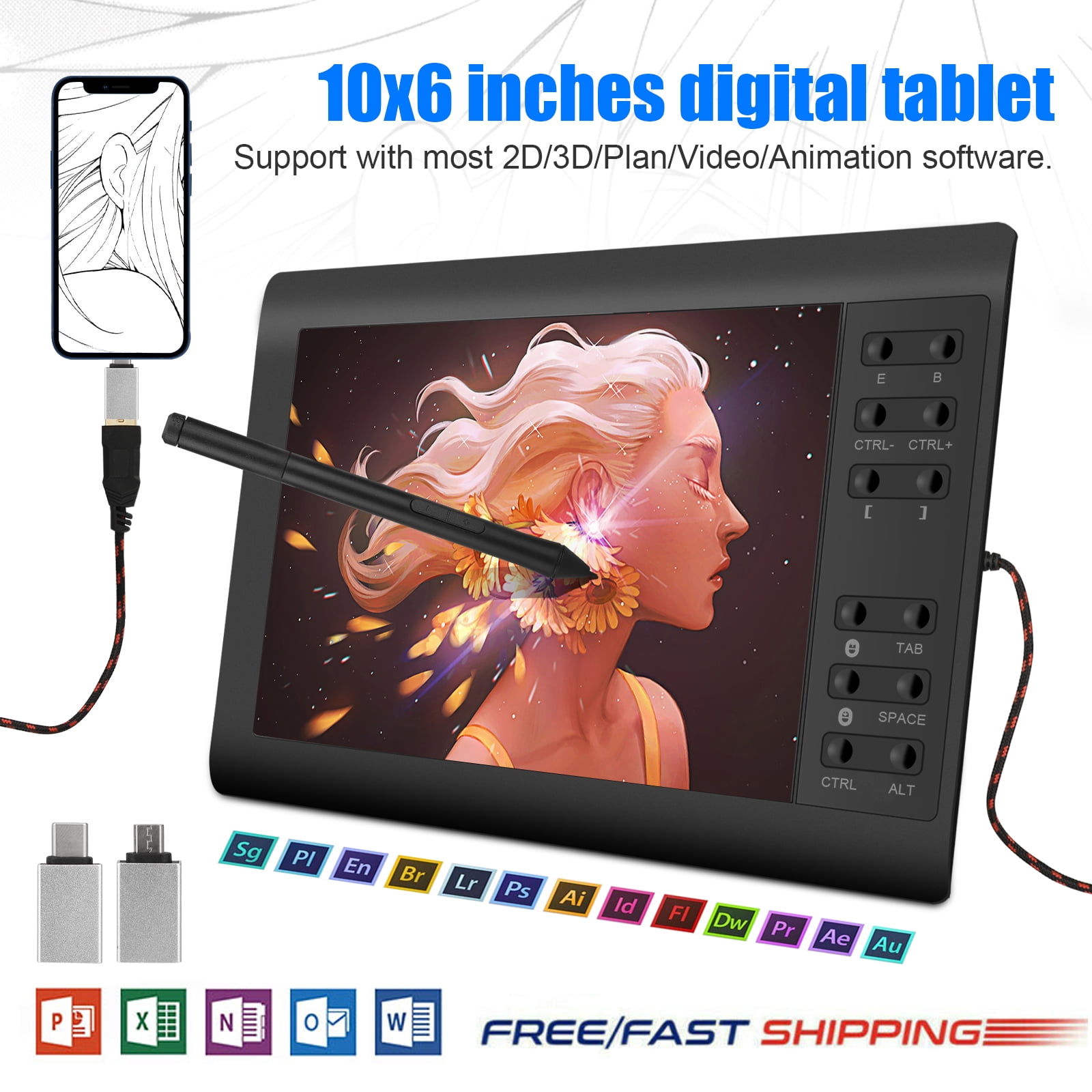 Digital Art Tablet, TSV 7.5 x 5.5 Graphics Drawing Tablet with