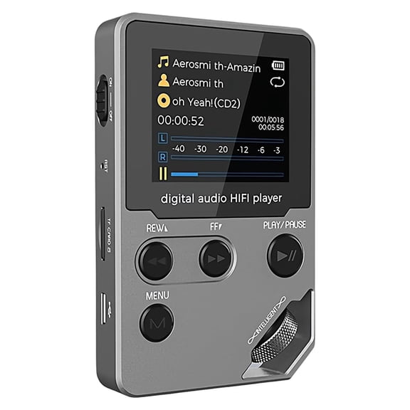 Digital Audio Player, HiFi MP3 Player with Bluetooth, 8GB Memory and 128GB Expandable Storage, DAC Chip, Zinc Alloy, Rechargeable, Grey, 1-Pack
