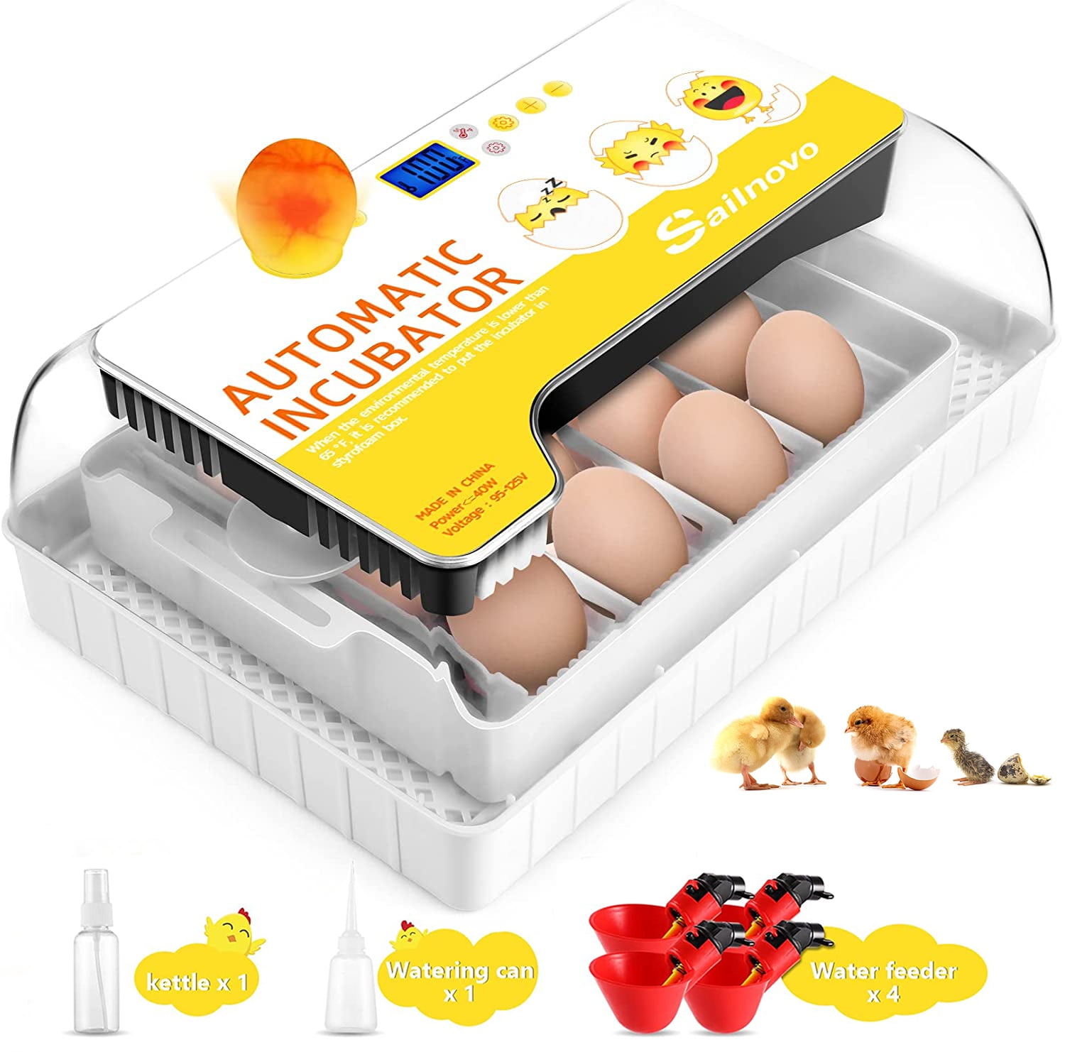 Adnoom Automatic 24 Chicken Egg Incubator with LED Display, Egg Candler, Automatic Egg Turner, Temperature Control Digital Incubator for Hatching Chickens