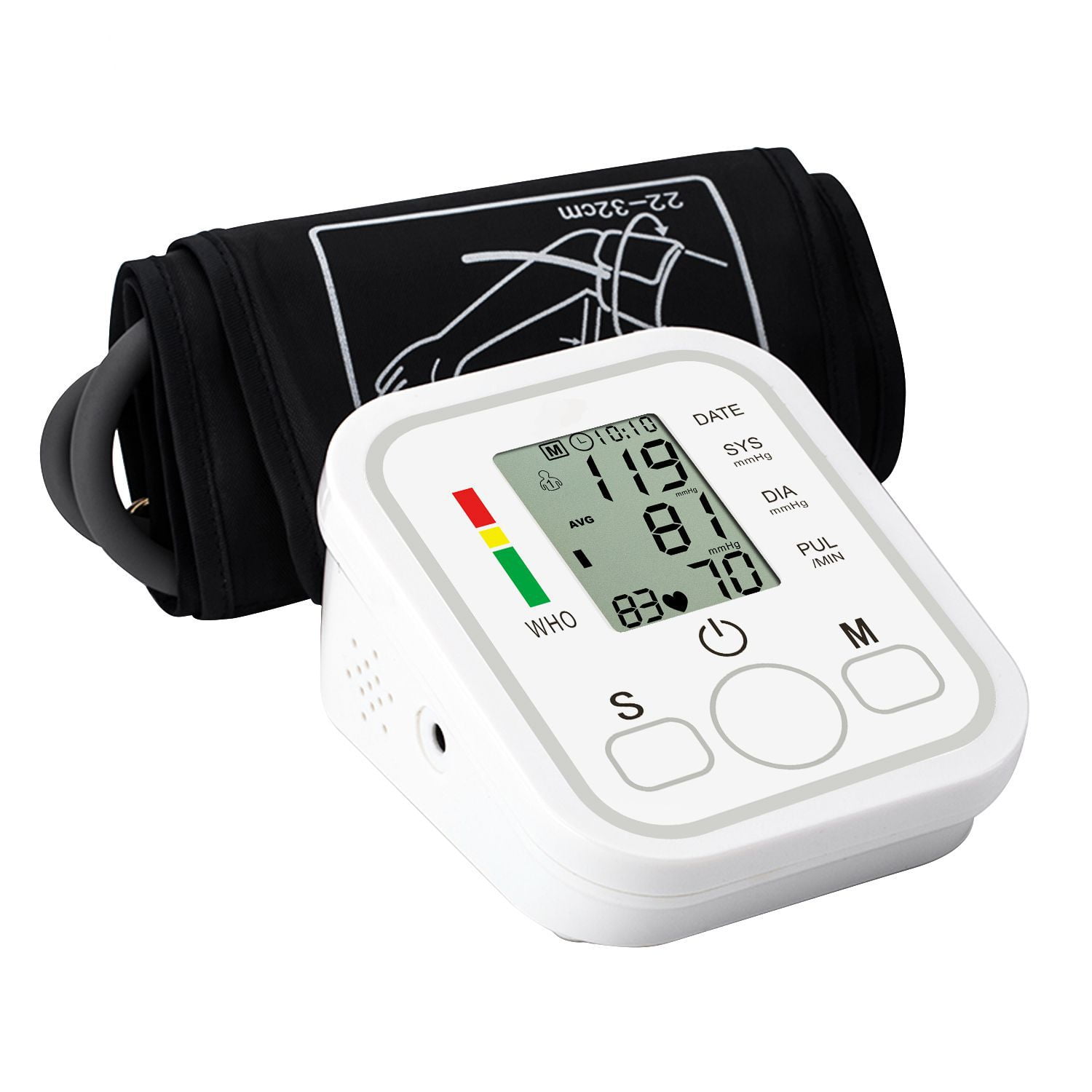 Digital Automatic Pressure Monitor Upper Arm BP Machine with LCD Display, Arm 8.6''-12.6'' Adjustable, 2 x 99 Sets Memory