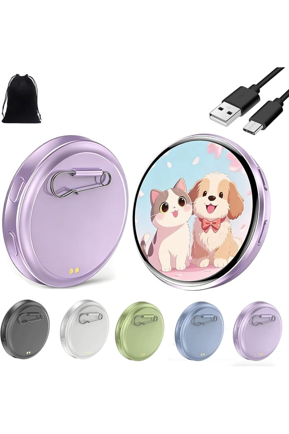 Digital Badge Display Pin, Digital Displayed Pixel Badge Pin with 1.8'' IPS Touch Screen, Magnetic Smart Cyber Badges for Anime, Football Fans, Cosplay & Concert Gifts