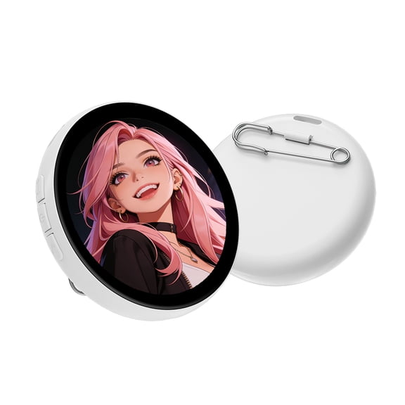 Digital Badge E-Pin – 2 Inches Digital Pin, IPS Touch Screen Electronic Video Photo Name Badge, Magnetic Dynamic ID Card Badge for Anime Star Fans (White)