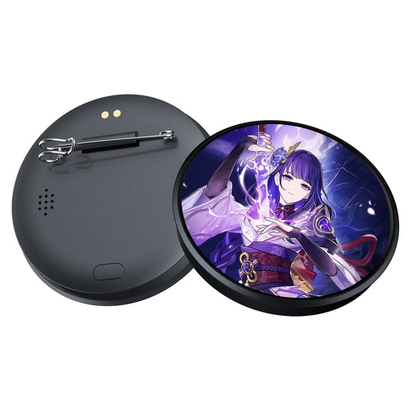Digital Badge Pin with Anime Themed Pixel Screen - Smart E-Badge for Backpacks Cool Button Display Photo Name Tag - Perfect Electronic Gift for Anime Enthusiasts