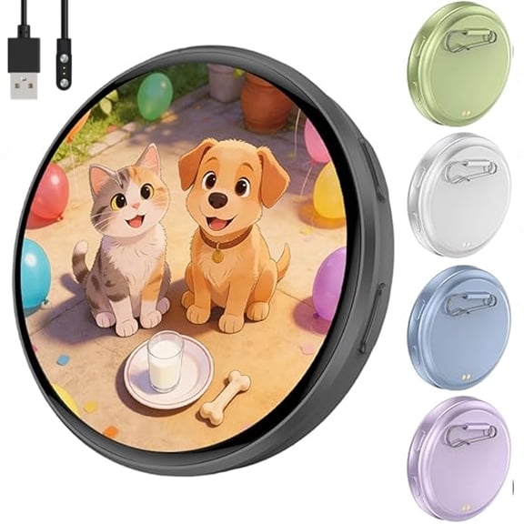 Digital Badge Pin Customizable GIF/Photo/Video Display 18H Battery & LED Lights Magnetic Dynamic Touch Screen Cool ID Card Badges Cosplay Concert Gifts for Anime/Football Fan,BU