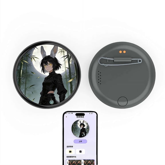 Digital Badge Pin with HD Display, Bluetooth Photo/Video Screen Badge for Backpacks, Personalized Gift for Anime Fans, Valentine's Day, Family, Pets & Friends