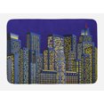 thumbnail image 1 of Digital Bath Mat, Cartoon Design Cityscape with Square Seemed Image Kids Room Artwork Print, Non-Slip Plush Mat Bathroom Kitchen Laundry Room Decor, 29.5 X 17.5 Inches, Dark Blue and Yellow, Ambesonne, 1 of 2