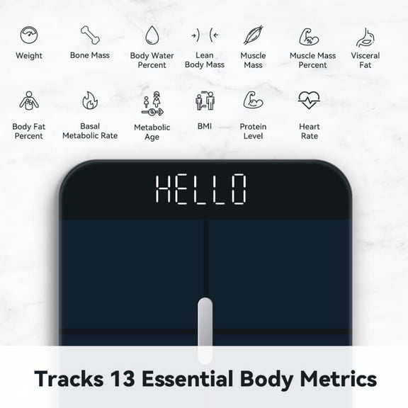 Digital Bathroom Scale for Body Weight, BMI, Body Fat, Muscle Mass, Heart Rate Monitor | Sync with Health Apps | Body Composition Analyzer for People, Baby & Pet, 400 lbs (Navy)
