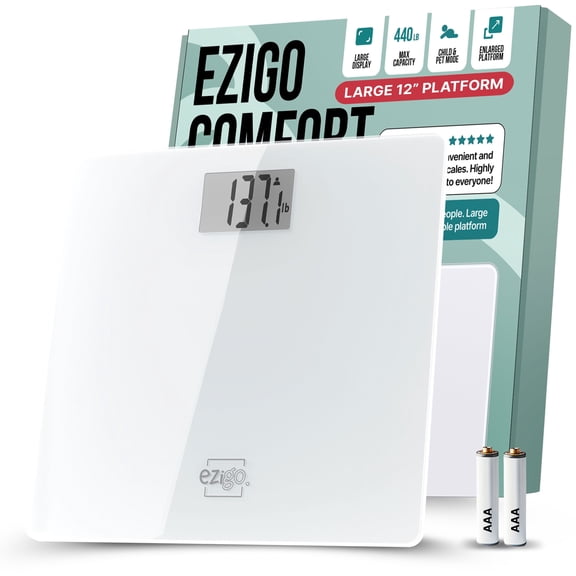 Bathroom Scale for Body Weight with XL Platform 12-inch 30cm Accurate High Capacity 440lb/200kg, Batteries Included