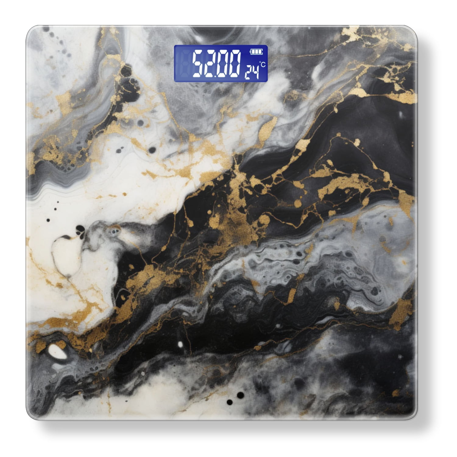 Digital Bathroom Scale with Large LCD Display,High Capacity Scale 400 lbs High Precision body fat scale-Abstract Black And White Marble Texture With Gold Accents