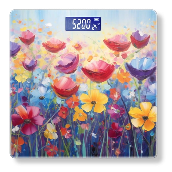 Bathroom Scale, Highly Accurate Digital Body Scale,Precisely Measures Weight up to 400 lbs-Abstract Painting Of Colorful Wildflowers Of Poppies And Daisies