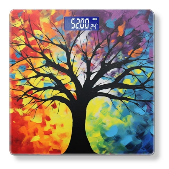 Digital Bathroom Scale with Large LCD Display,High Capacity Scale 400 lbs High Precision body fat scale-Abstract Painting Of Silhouetted Tree With Colorful Background,