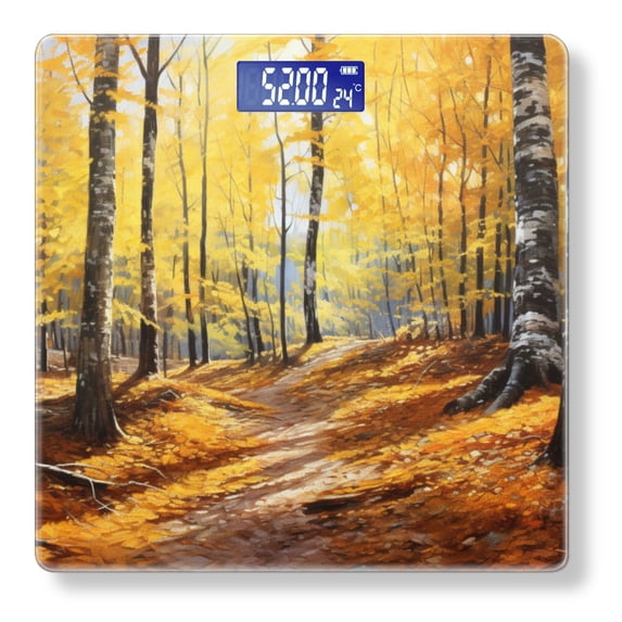 Digital Bathroom Scale with Large LCD Display,High Capacity Scale 400 lbs High Precision body fat scale-Autumn Forest With Yellow Leaves And Birch Trees