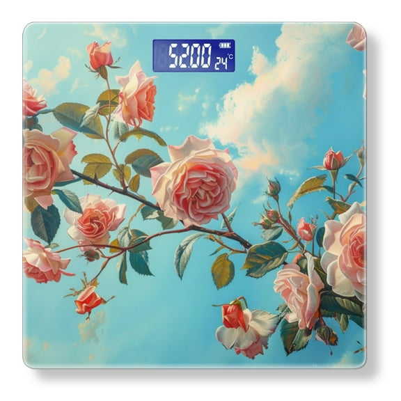 Digital Bathroom Scale with Large LCD Display,High Capacity Scale 400 lbs High Precision body fat scale-Beautiful Painting Of Pink Roses Against Blue Sky
