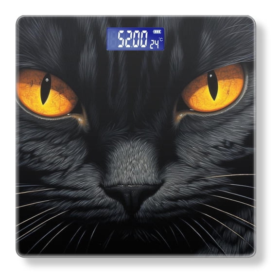 Digital Bathroom Scale with Large LCD Display,High Capacity Scale 400 lbs High Precision body fat scale-Black Cat With Yellow Eyes With Dark Background