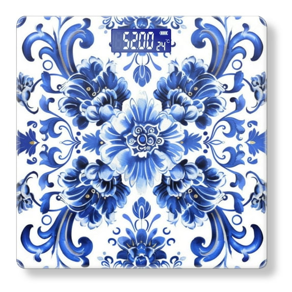 Digital Bathroom Scale with Large LCD Display,High Capacity Scale 400 lbs High Precision body fat scale-Blue And White Porcelain Pattern Symmetrical Composition