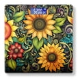 thumbnail image 1 of Digital Bathroom Scale with Large LCD Display,High Capacity Scale 400 lbs High Precision body fat scale-Colorful Drawing Of Sunflowers And Leaves Swirls On Black Background, 1 of 4