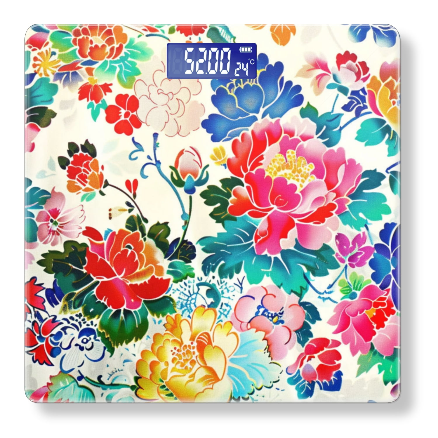 Digital Bathroom Scale with Large LCD Display,High Capacity Scale 400 lbs High Precision body fat scale-Colorful Flowers And Peonies Patterned With White Background