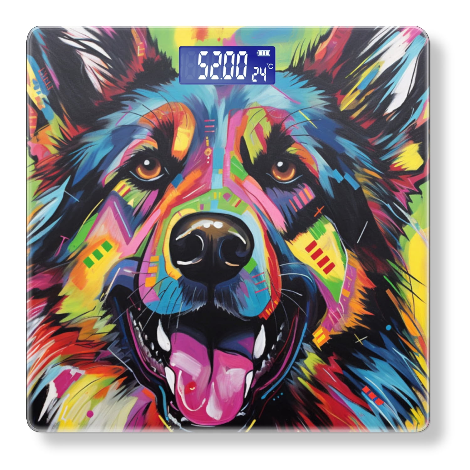 Digital Bathroom Scale with Large LCD Display,High Capacity Scale 400 lbs High Precision body fat scale-Colorful Painting Of An Abstract German Shepherd With Large Ears