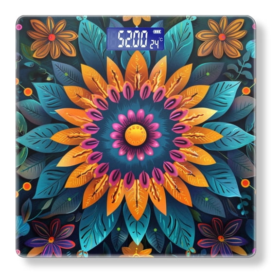 Digital Bathroom Scale with Large LCD Display,High Capacity Scale 400 lbs High Precision body fat scale-Colorful Paper-Cut Style Mandala Made Of Leaves And Flowers