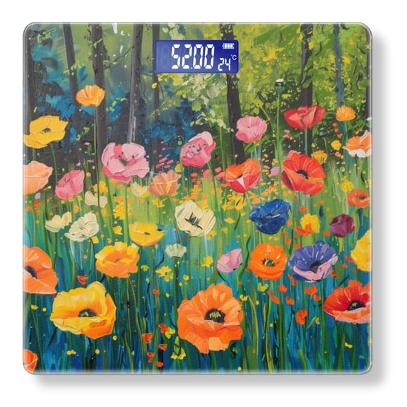Digital Bathroom Scale with Large LCD Display,High Capacity Scale 400 lbs High Precision body fat scale-Colorful Poppies In The Forest With Green Grass And Trees
